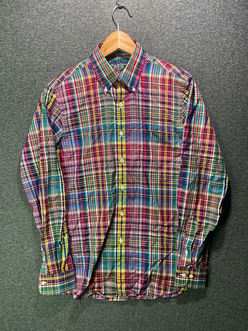 Brooks Brothers Country Club Mens S/R Slim Fit USA Made Italian Fabric Plaid Shi